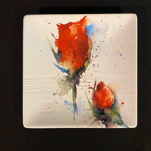 Dean Crouser Red Rose Snack Plate - Picture 1 of 4